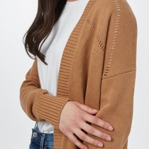 Brown/tan TenTree Anoba knit cardigan. Size Small. 100% organic cotton.
